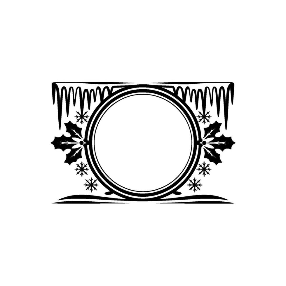 Elegant Winter Circle Frame with Icicles, Holly, and Snowflakes vector