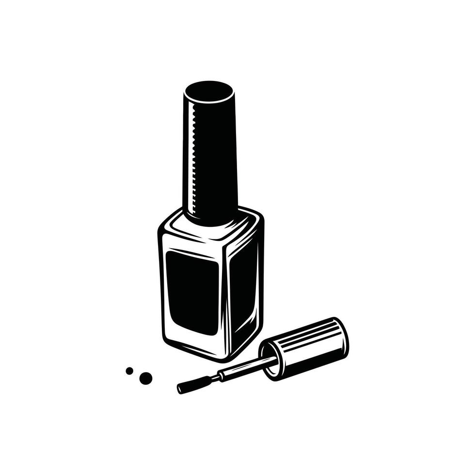 classic bottle of nail lacquer with the cap and brush lying beside it a graphic of a cosmetic product used for nail art and manicures vector