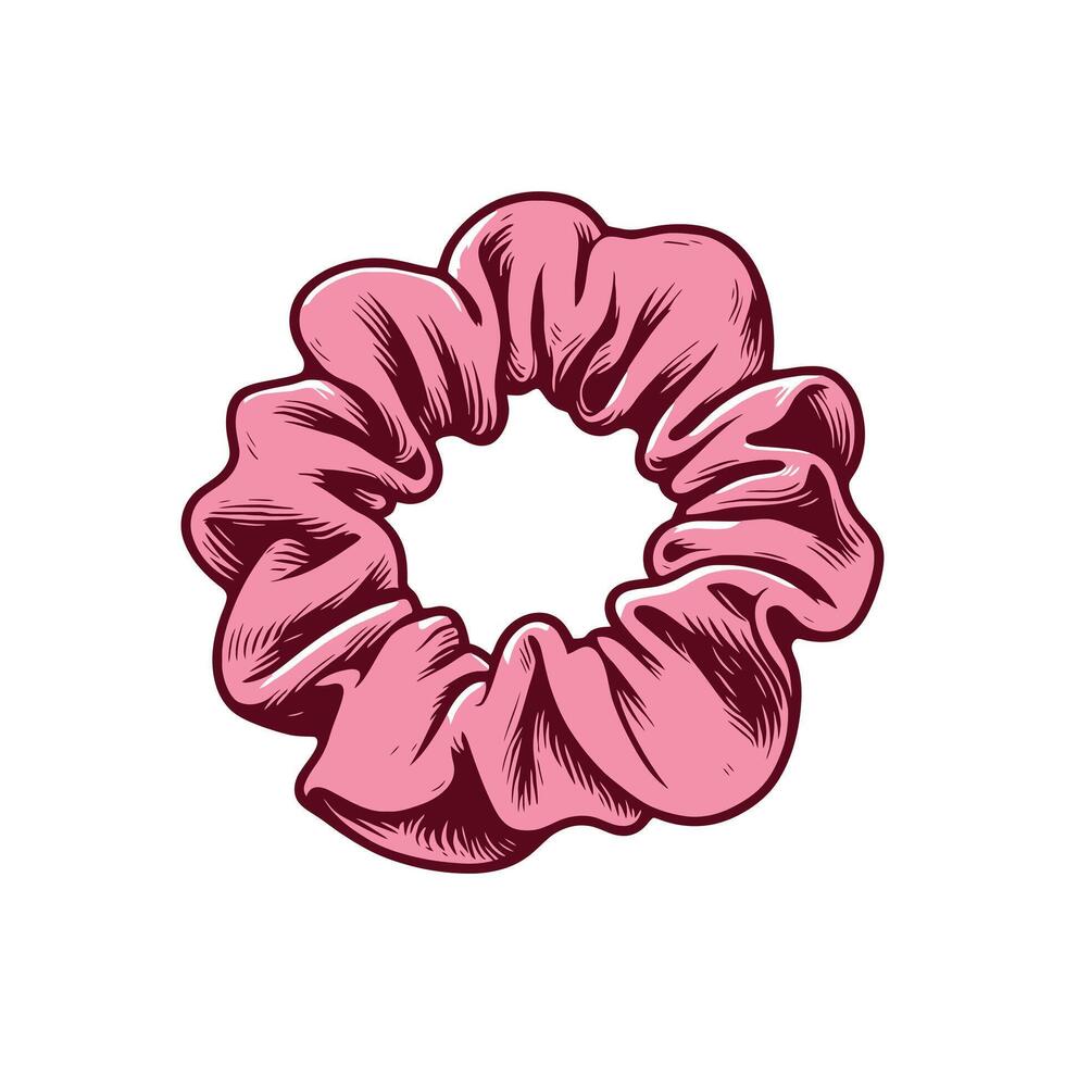 trendy pink hair scrunchie illustration in a retro hand drawn style a fashion accessory icon for 90s nostalgic or teen style themes vector