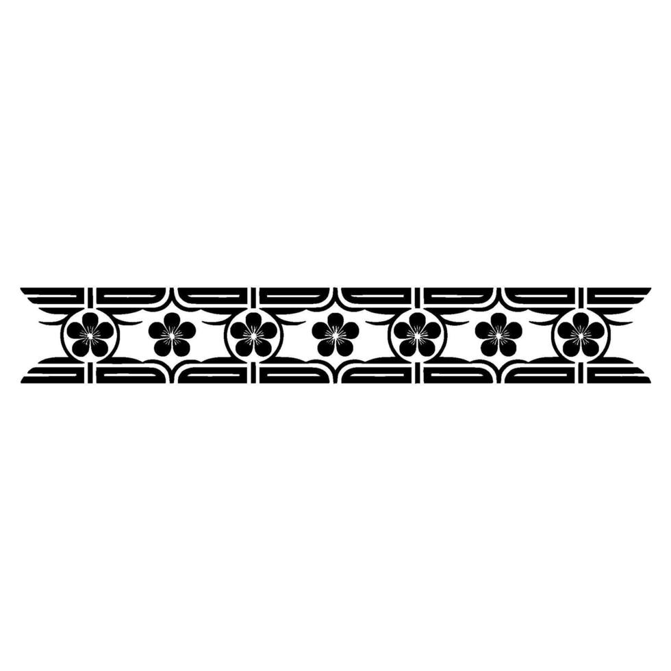 Black Floral Border Element Geometric Asian on White vector