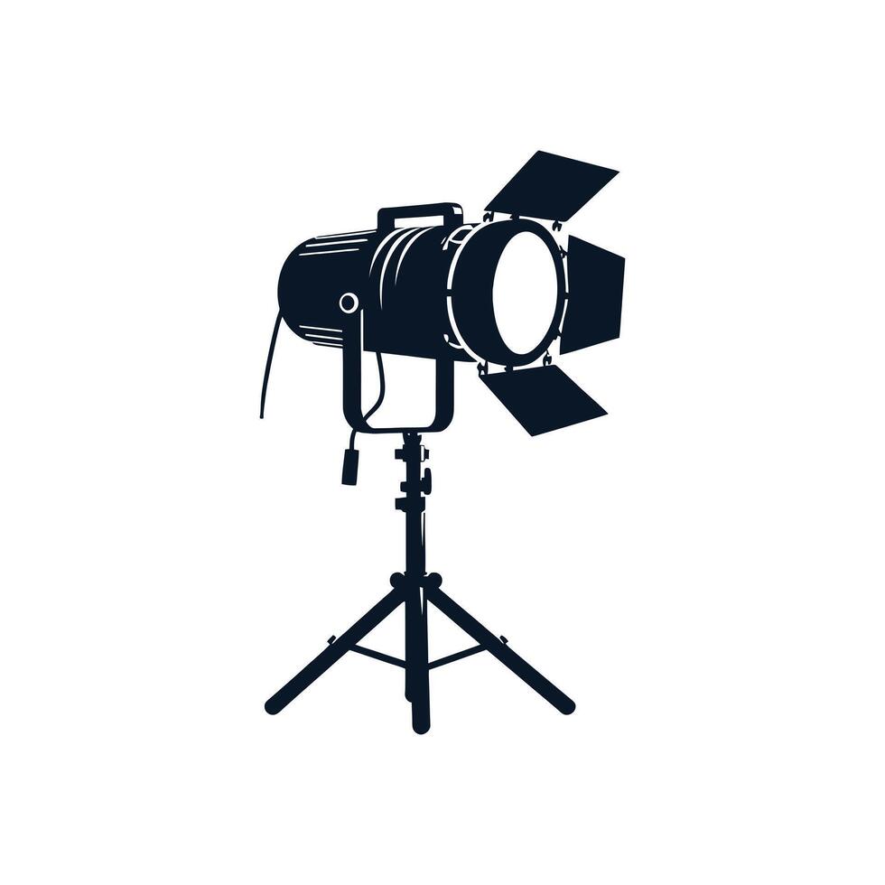 professional studio spotlight on a tripod stand a icon for a film set or photography studio black and white lighting equipment silhouette vector