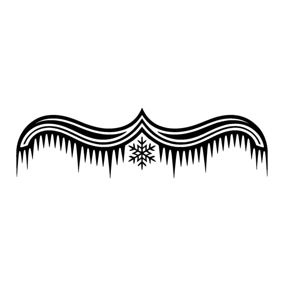 Winter Border with Icicles and Snowflake, Black and White vector