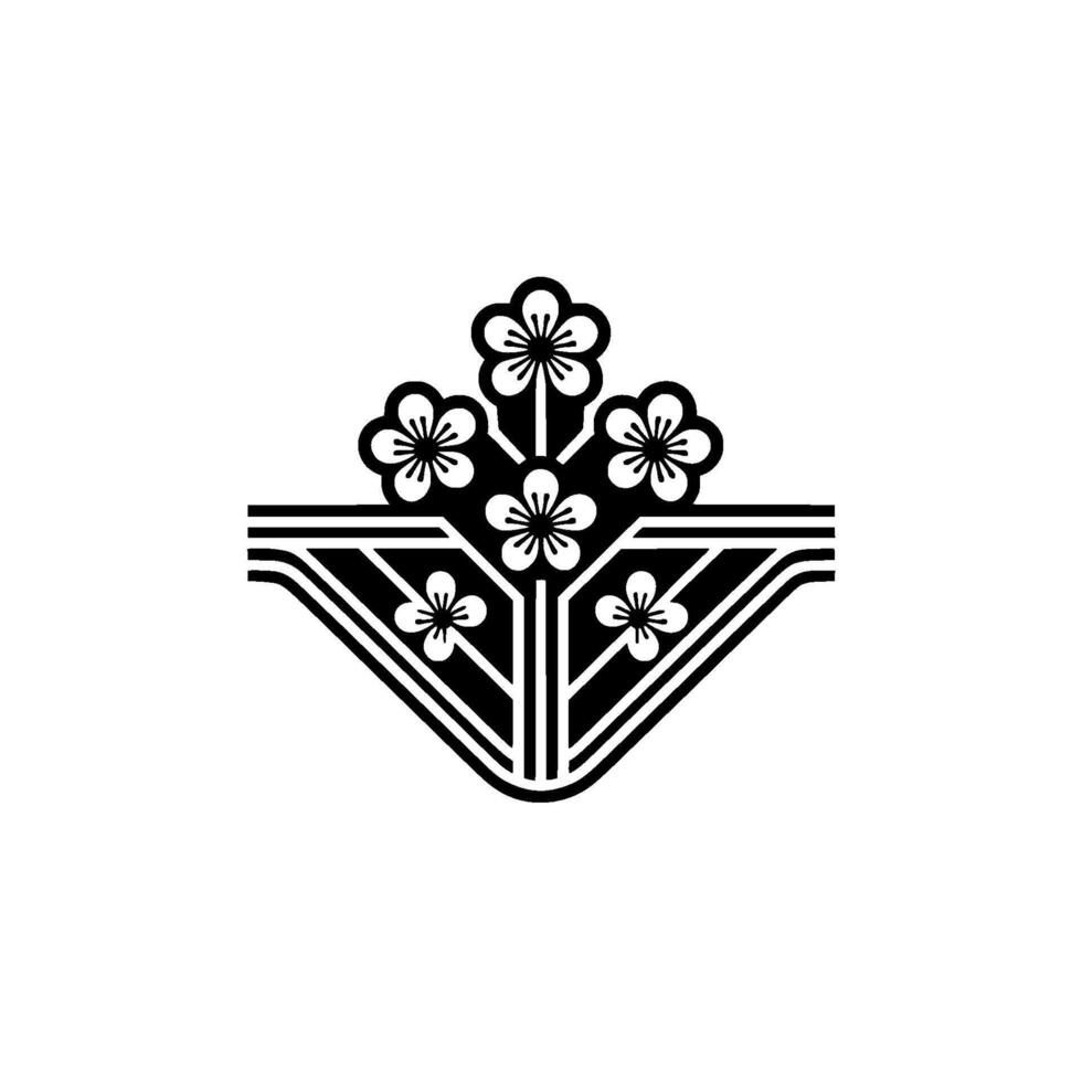 Elegant Black and White Floral Emblem, Minimalist Japanese vector