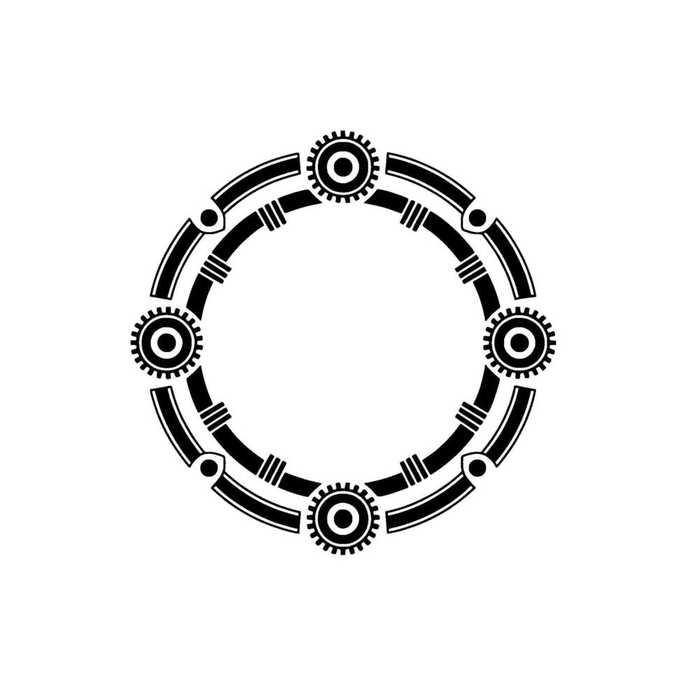 Geometric Tech Circle Frame, Black and White, Minimalist vector