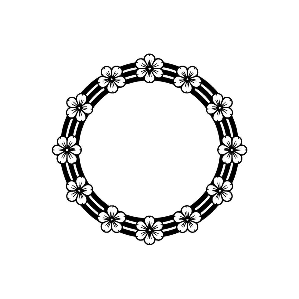 Black and White Floral Circle Frame on Light Gray Background vector