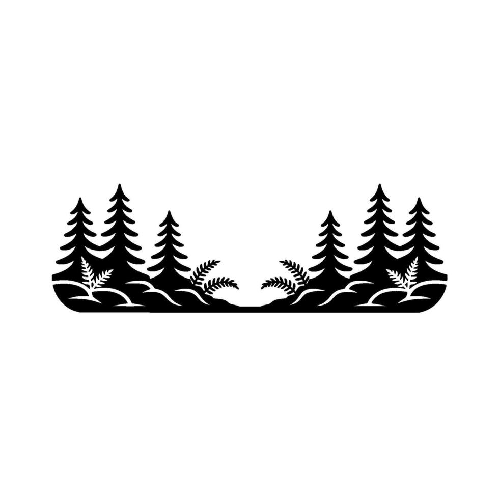Minimalist Forest Silhouette Border - Black and White vector