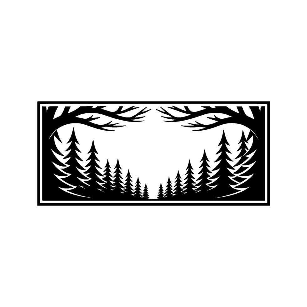 Black Forest Silhouette Frame on Light Grey Background vector
