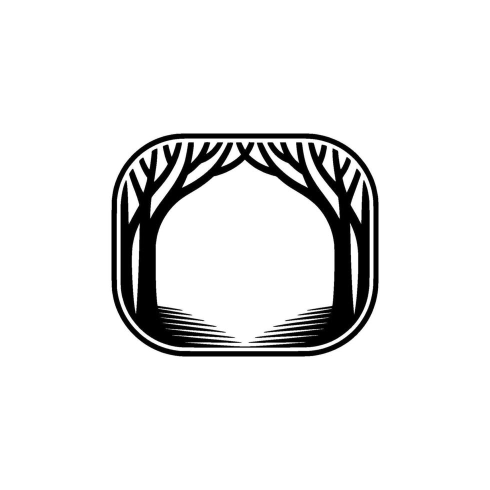 Minimalist Forest Portal Emblem - Black White Illustration vector