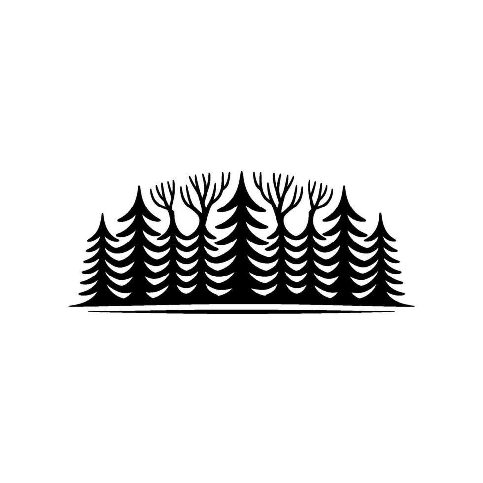 Minimalist Pine Forest Silhouette, Tranquil Landscape Emblem vector