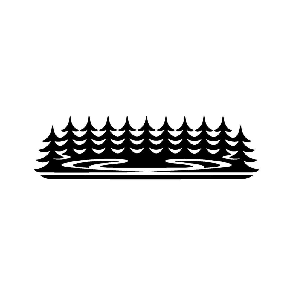 Serene Forest Silhouette, Tranquil Lakeside Landscape vector