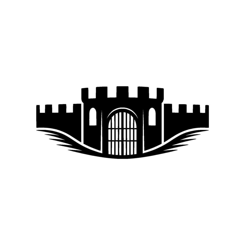 Fortress Silhouette, Protective Gateway, Winged Emblem vector