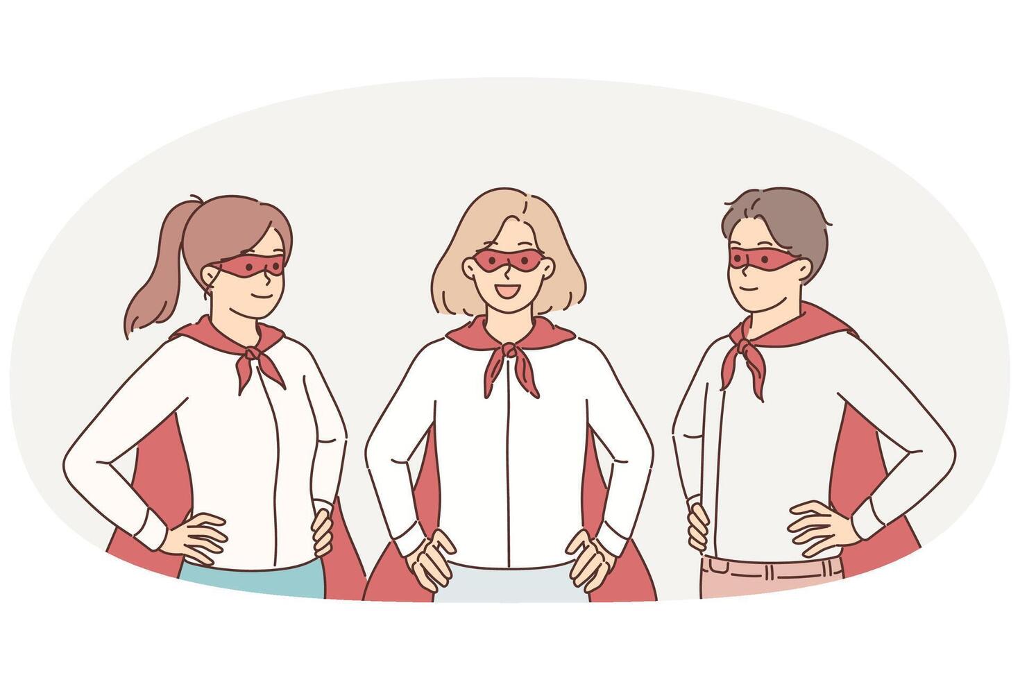 Successful managers dressed as superheroes do teamwork saving businesses from bankruptcy vector