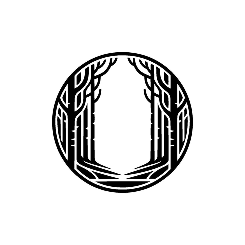 Tribal Forest Silhouette, Circular Emblem vector
