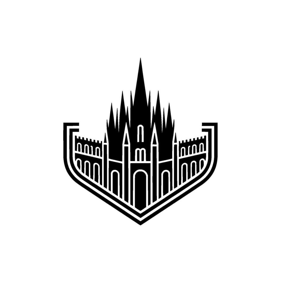 Gothic Fortress Emblem, Minimalist Silhouette, Castle vector