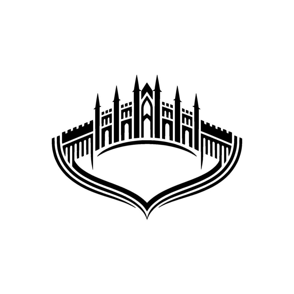 Gothic Citadel Silhouette, Minimalist Emblem vector