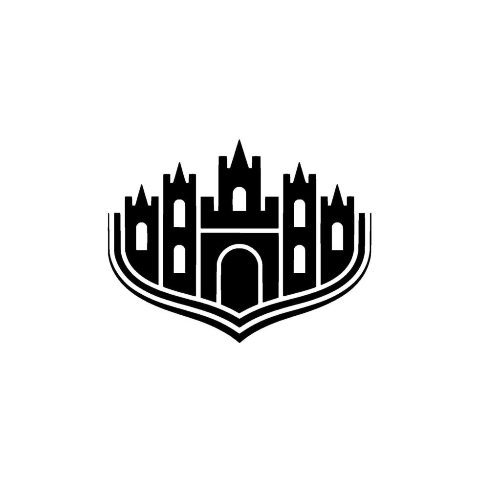 Stylized Fortress Emblem, Minimalist Black White vector
