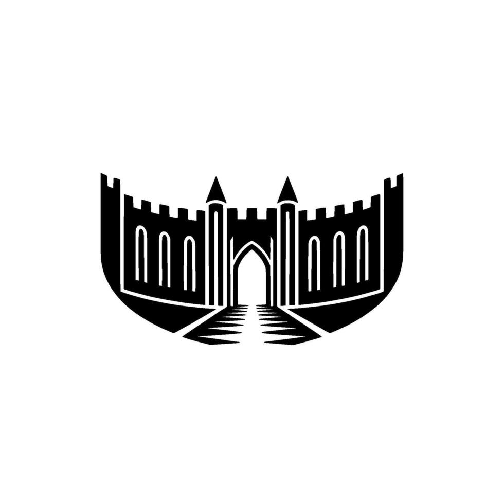 Gothic Fortress Emblem, Minimalist Silhouette, Journey Symbol vector