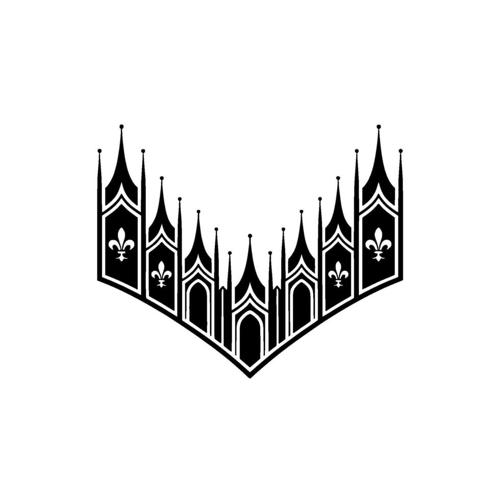Gothic Cathedral Emblem, Stylized Black White vector