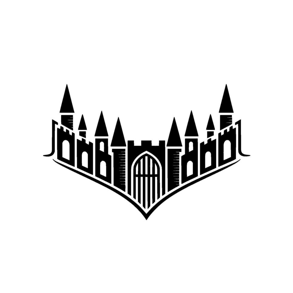 Gothic Castle Silhouette, Lettered Emblem, Regal Symbol, Vintage vector