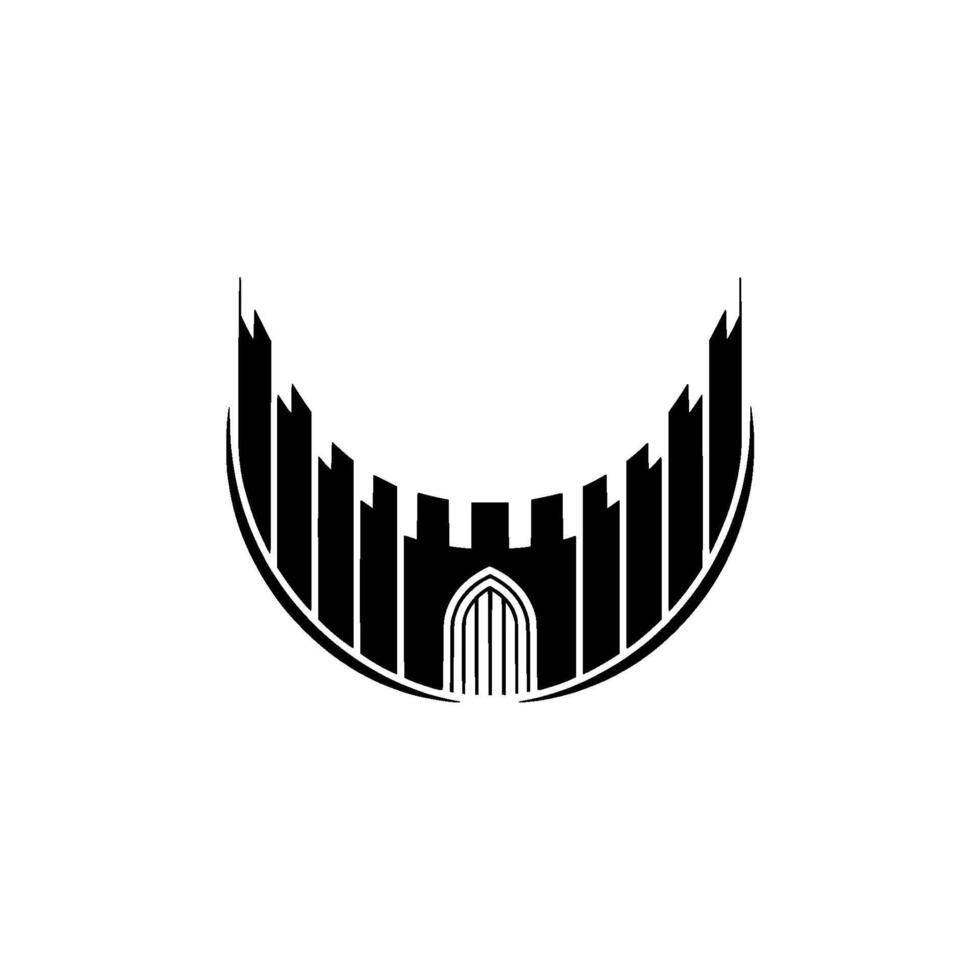 Minimalist Fortress Silhouette, Architectural Emblem vector