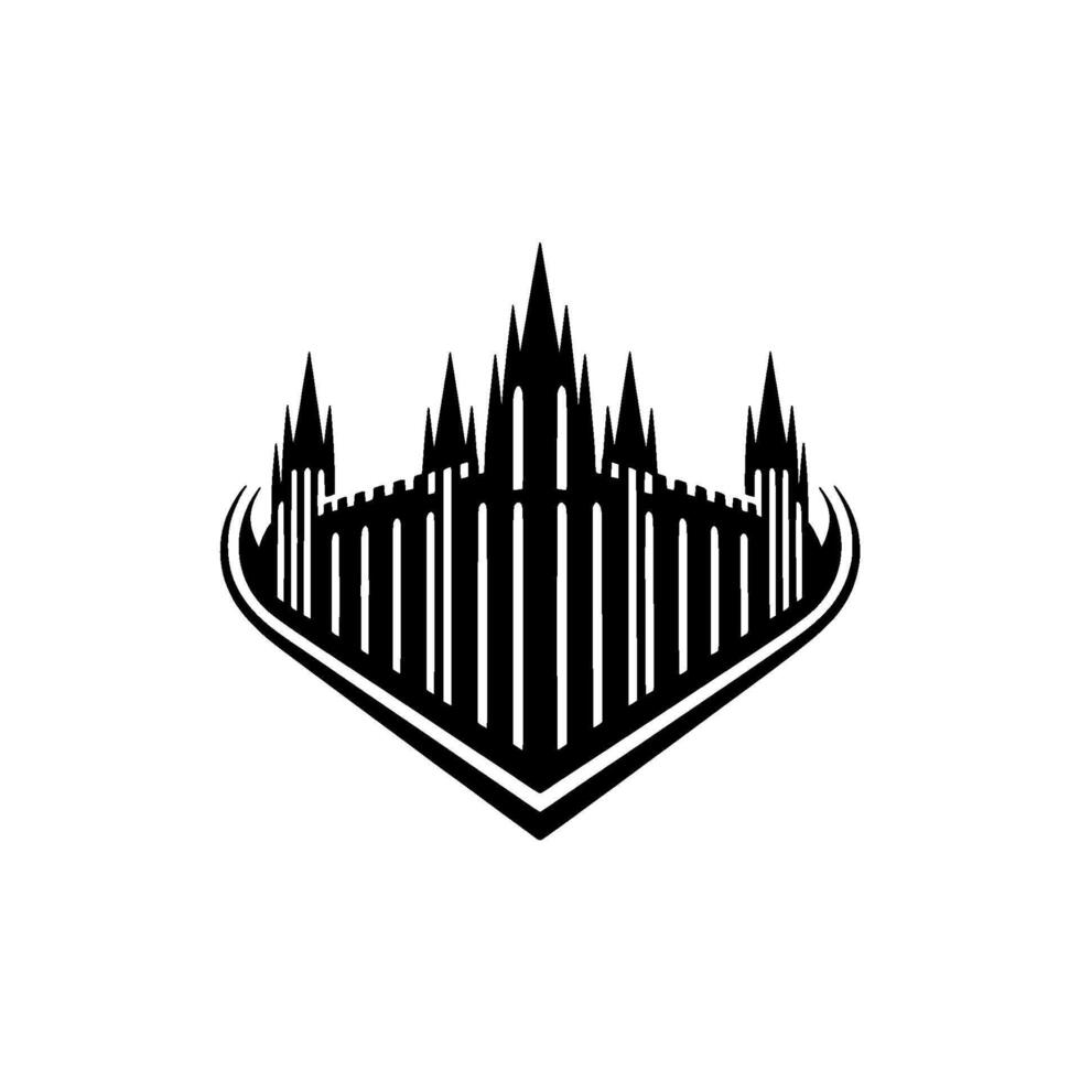 Gothic Fortress Silhouette, Minimalist Emblem, Architecture vector