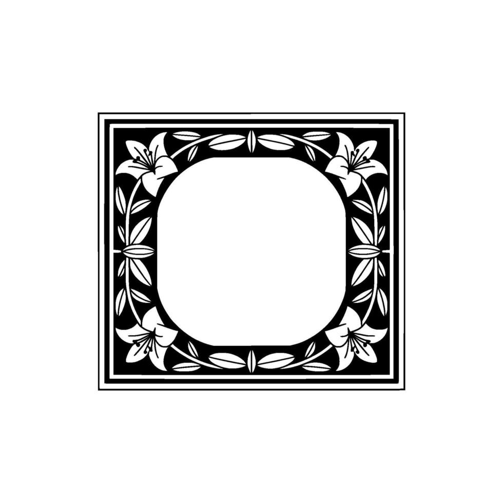 Ornate Lily Frame, Vintage Aesthetic, Decorative Border vector