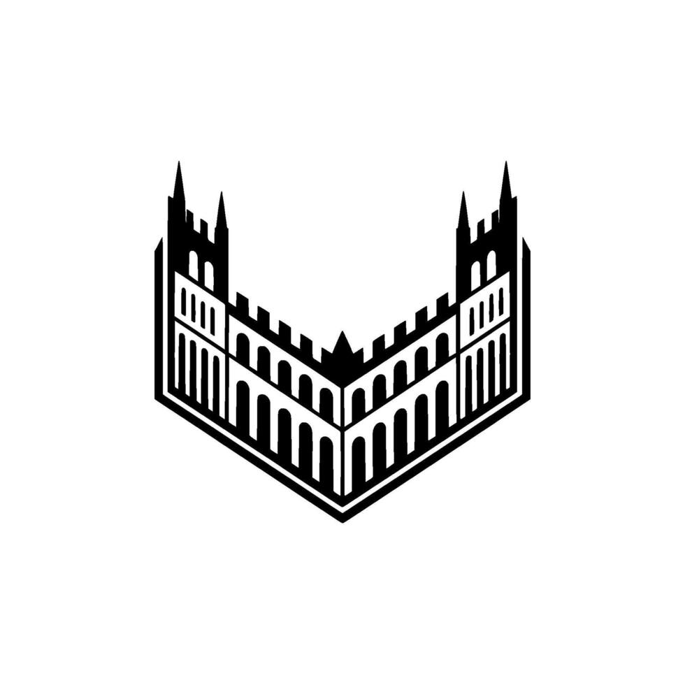 Geometric Fortress Emblem, Minimalist Black White vector