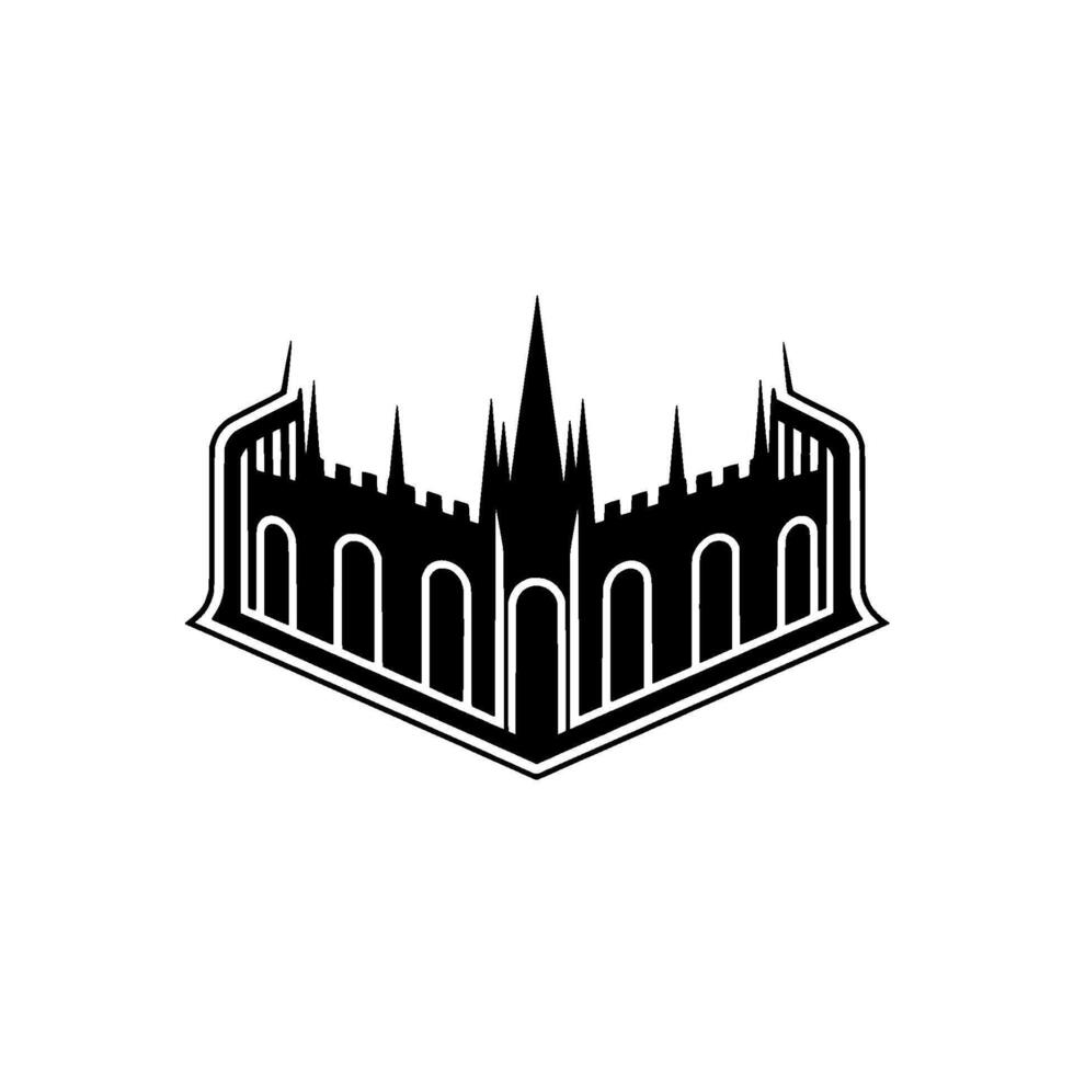 Gothic Fortress Emblem, Minimalist Black White vector