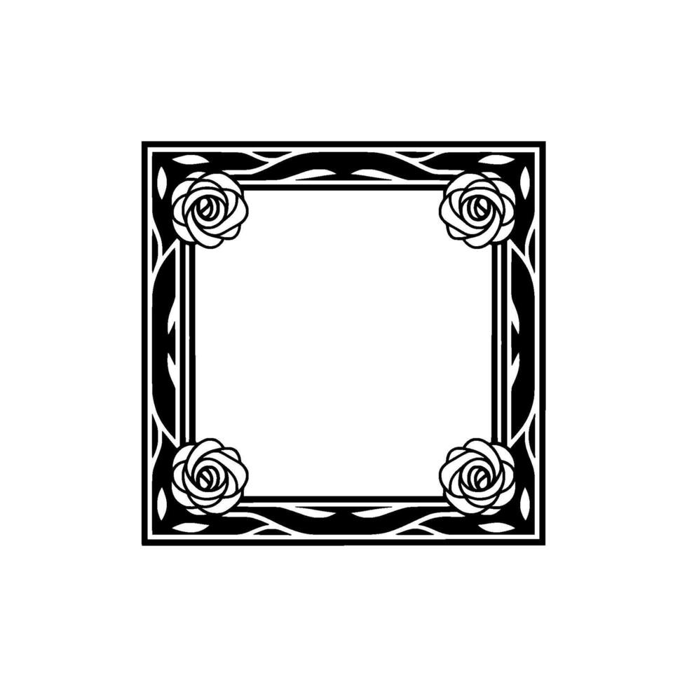 Art Deco Floral Frame, Elegant Border, Rose vector