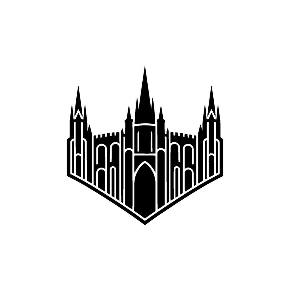 Gothic Fortress Emblem, Minimalist Silhouette, Regal Symbol, Castle vector