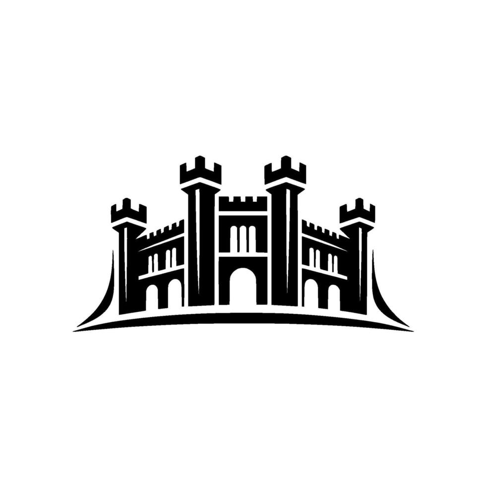 Minimalist Castle Silhouette, Protective Shield, Modern Emblem vector
