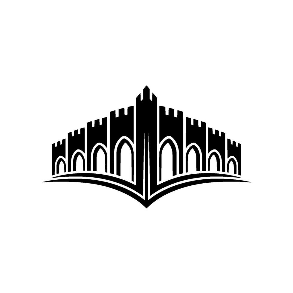Gothic Fortress Silhouette, Protective Shield, Regal Emblem vector