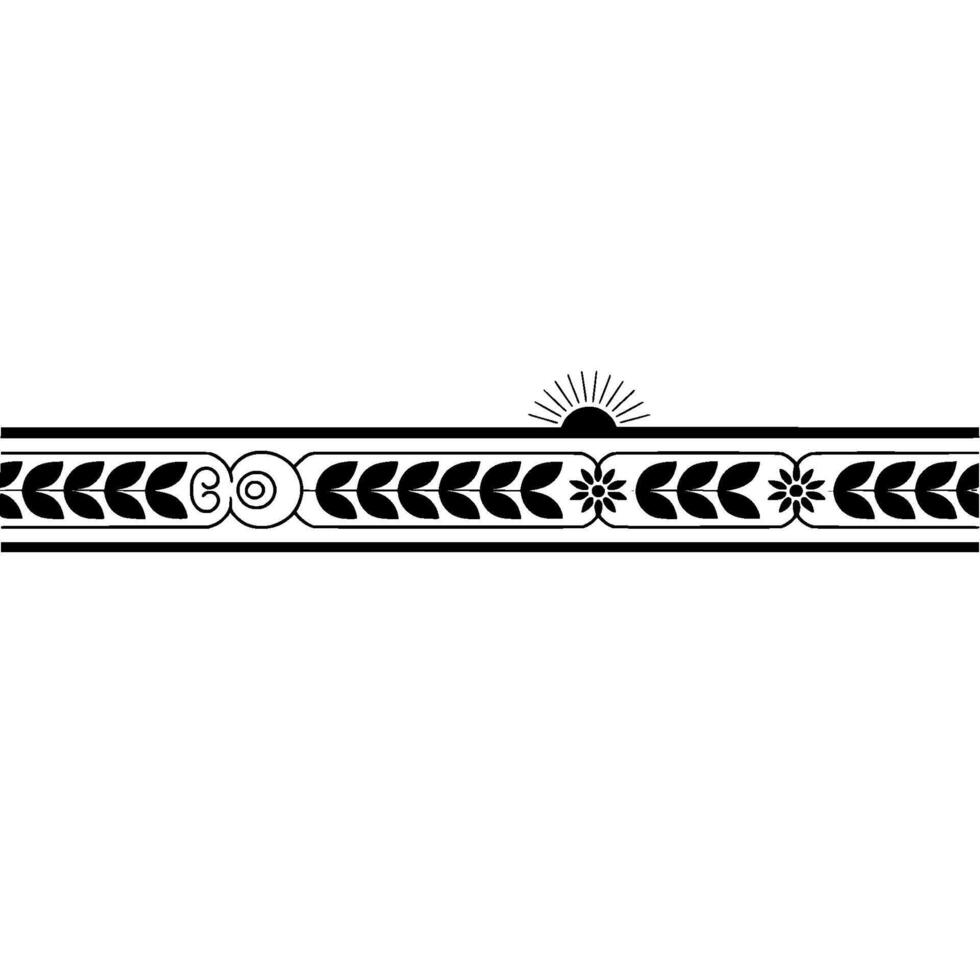 Stylized Black and White Border, Ancient Motif, Sunrise Detail vector