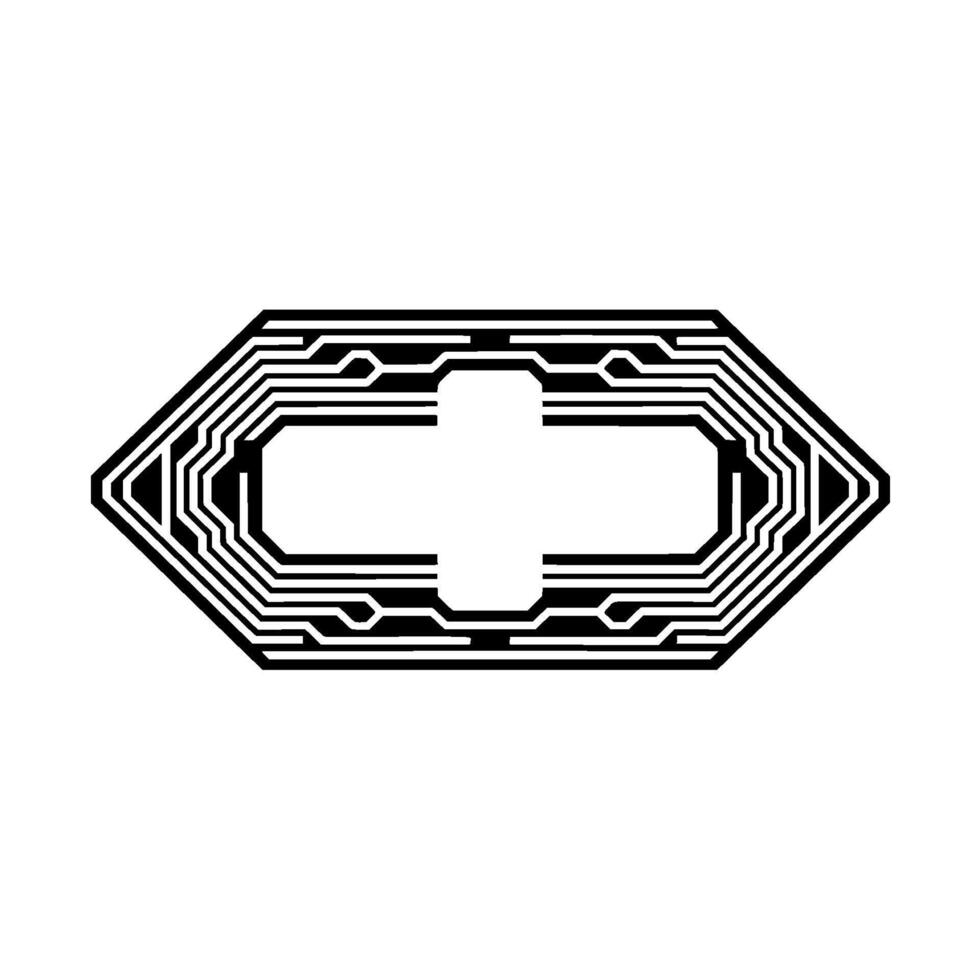 Geometric Hexagon Emblem, Retro Tech Style vector