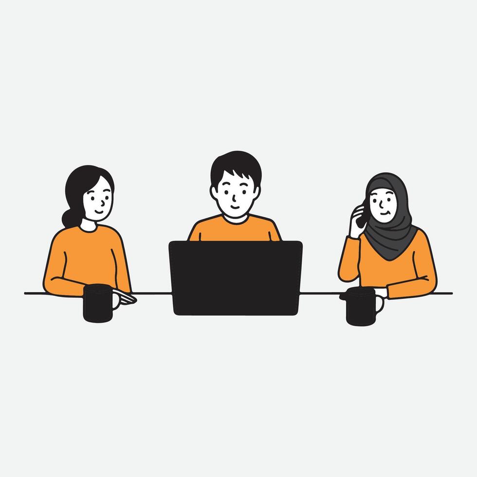 Productive team collaboration at the office, fostering ideas and communication. vector