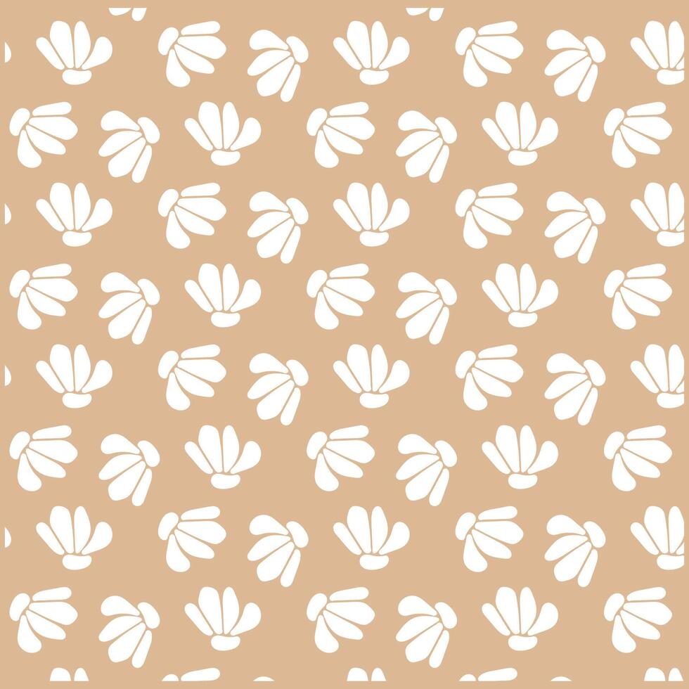 White Scallop Shells Seamless Pattern on Neutral Background vector