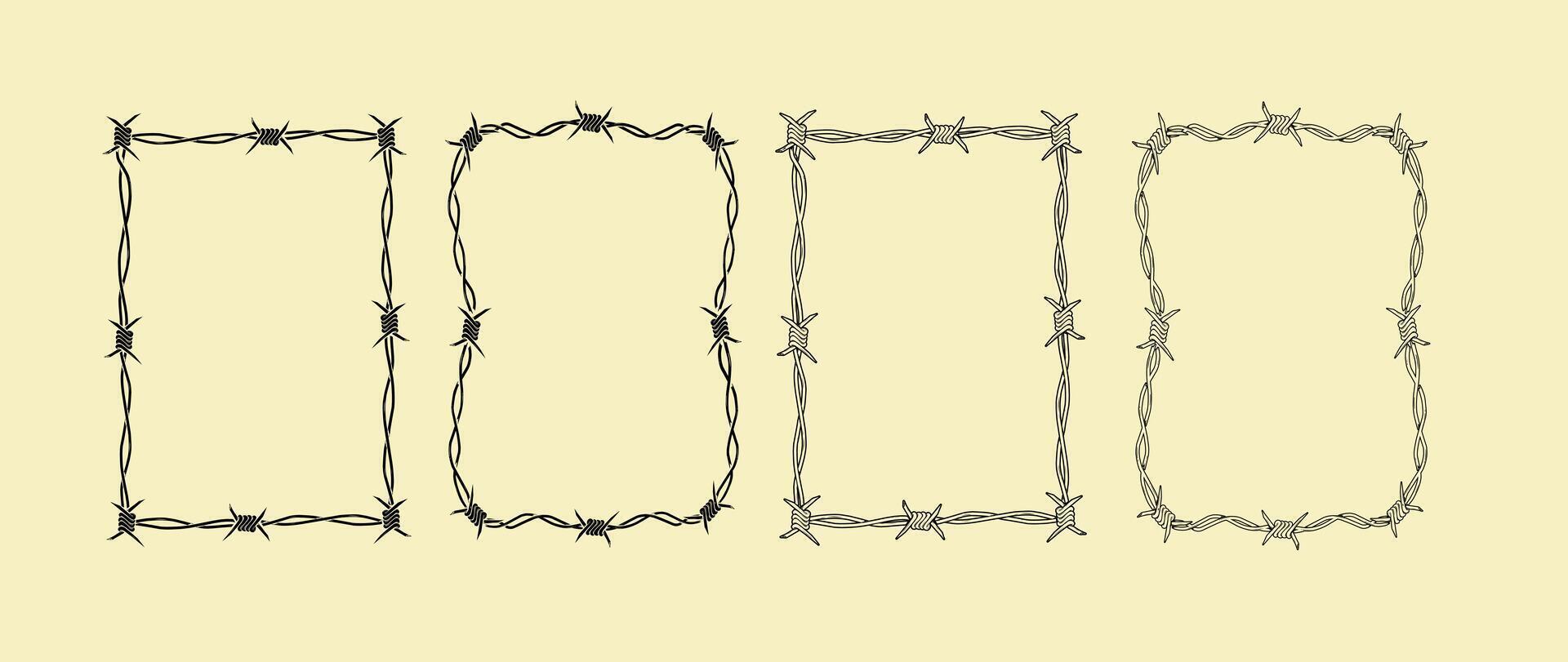 Barbed Wire Border. Square and Wavy Frame in Grunge Illustration Design. vector