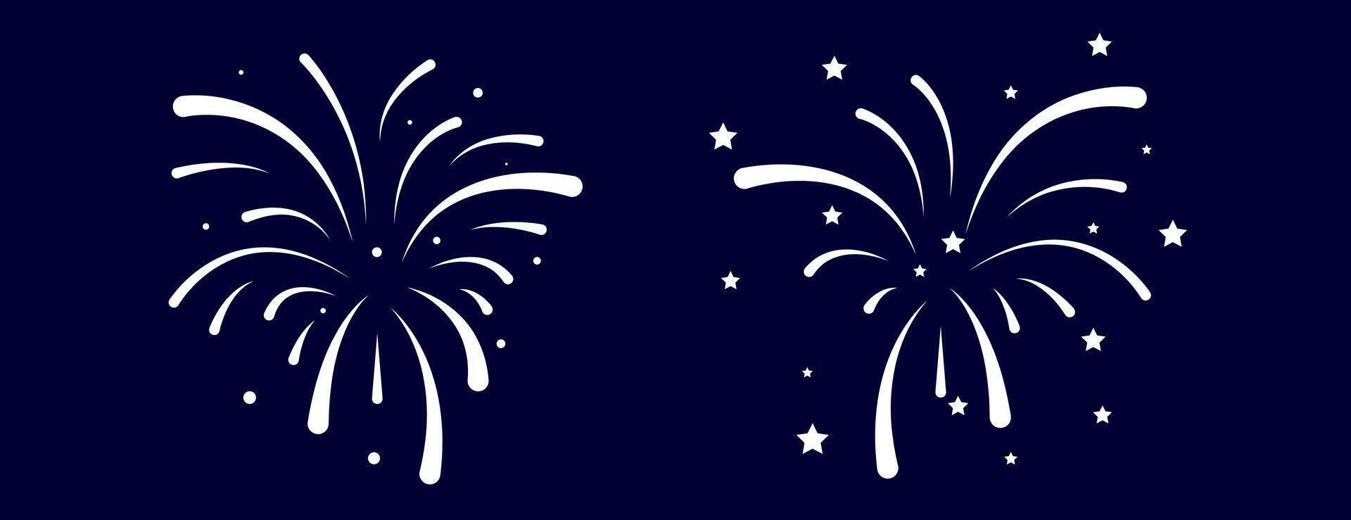 fireworks set on dark blue background, Suitable for New Years Eve party invitations, celebration banners, and festive greeting cards. vector