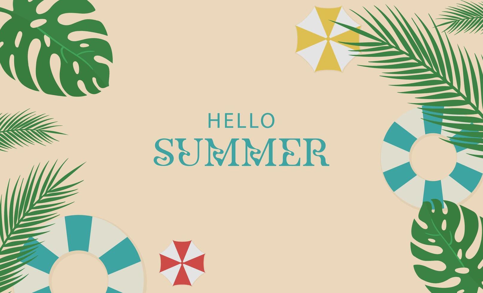 Hello Summer Banner Template with Colorful Beach Elements - Vibrant Design for Seasonal Promotion and Holiday Ads vector