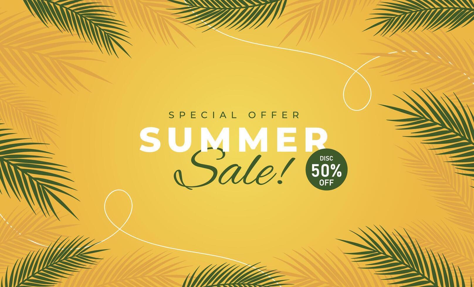 Yellow Summer Sale Banner with Tropical Leaves. Background for Promo Ads and Marketing vector