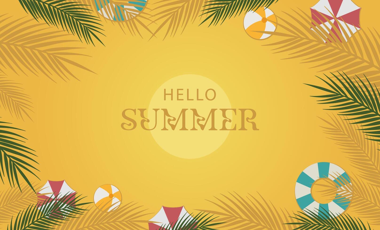 Summer Sale Banner with Beach Ball, Swim Ring, Umbrella, and Tropical Leaves - Colorful for Promotion and Ads vector