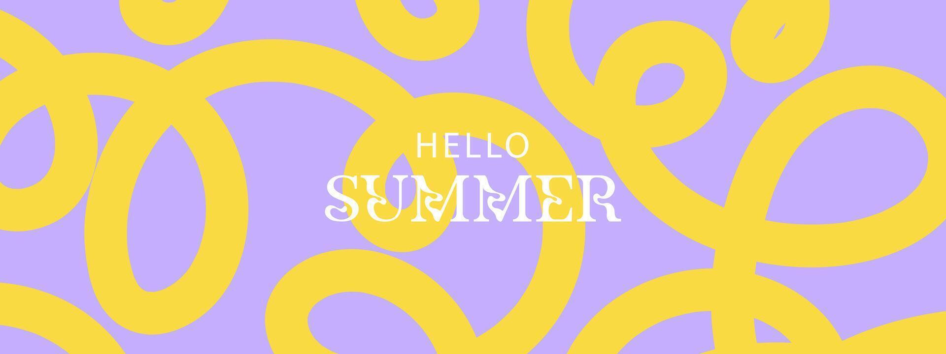 Summer horizontal abstract background with bright yellow hand drawn lines. Modern art minimalist style design template for sales, horizontal poster, header, cover, social media, fashion ads vector