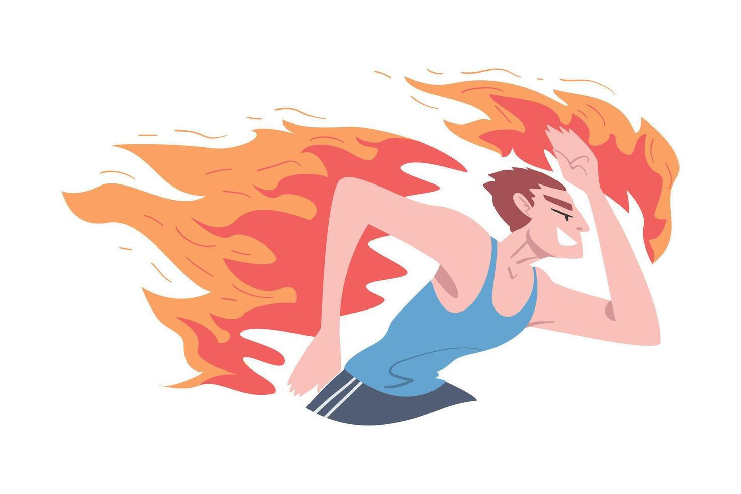 Running Burning Man, Stress, Burnout, Emotional Problems Concept Cartoon Style Illustration vector