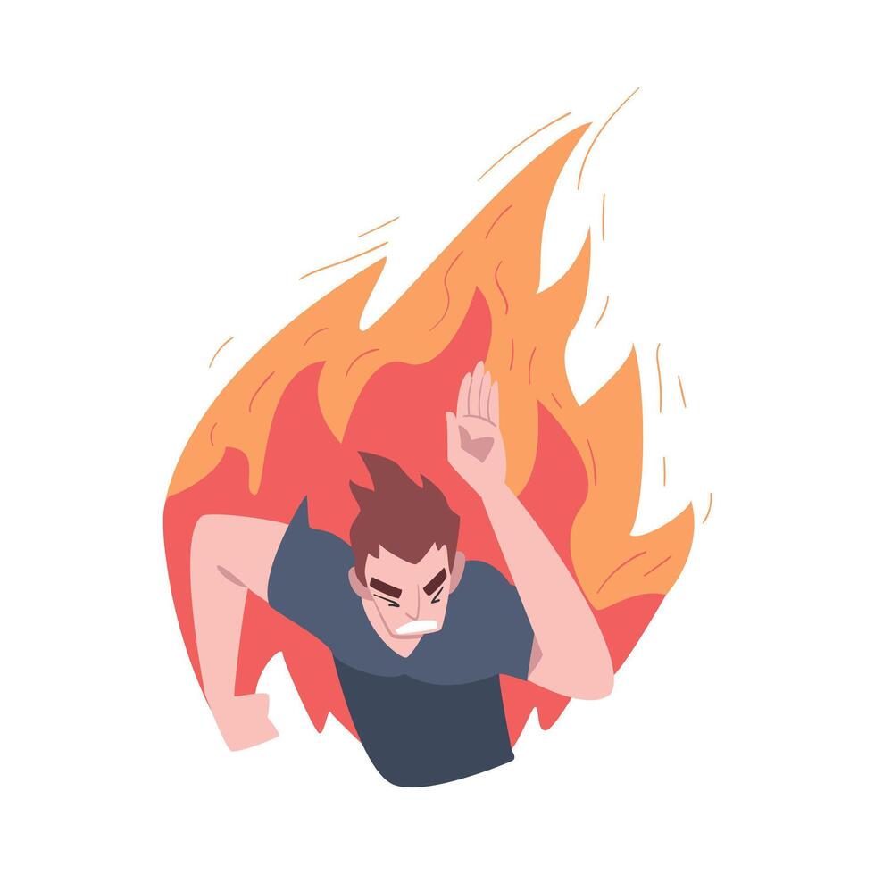 Running Man in Flame, Stress, Burnout, Emotional Problems Concept Cartoon Style Illustration vector