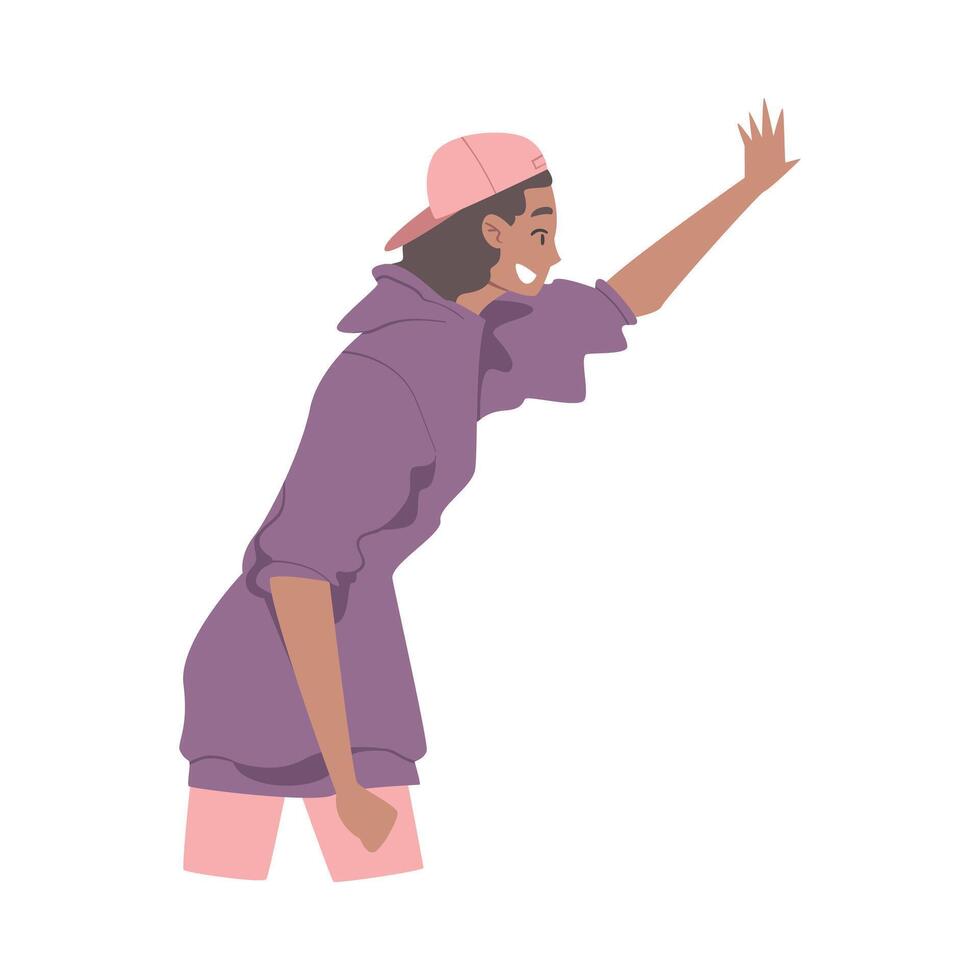 Joyful Girl Giving High Five, Meeting, Agreement or Joy Expression Concept Cartoon Style Illustration vector