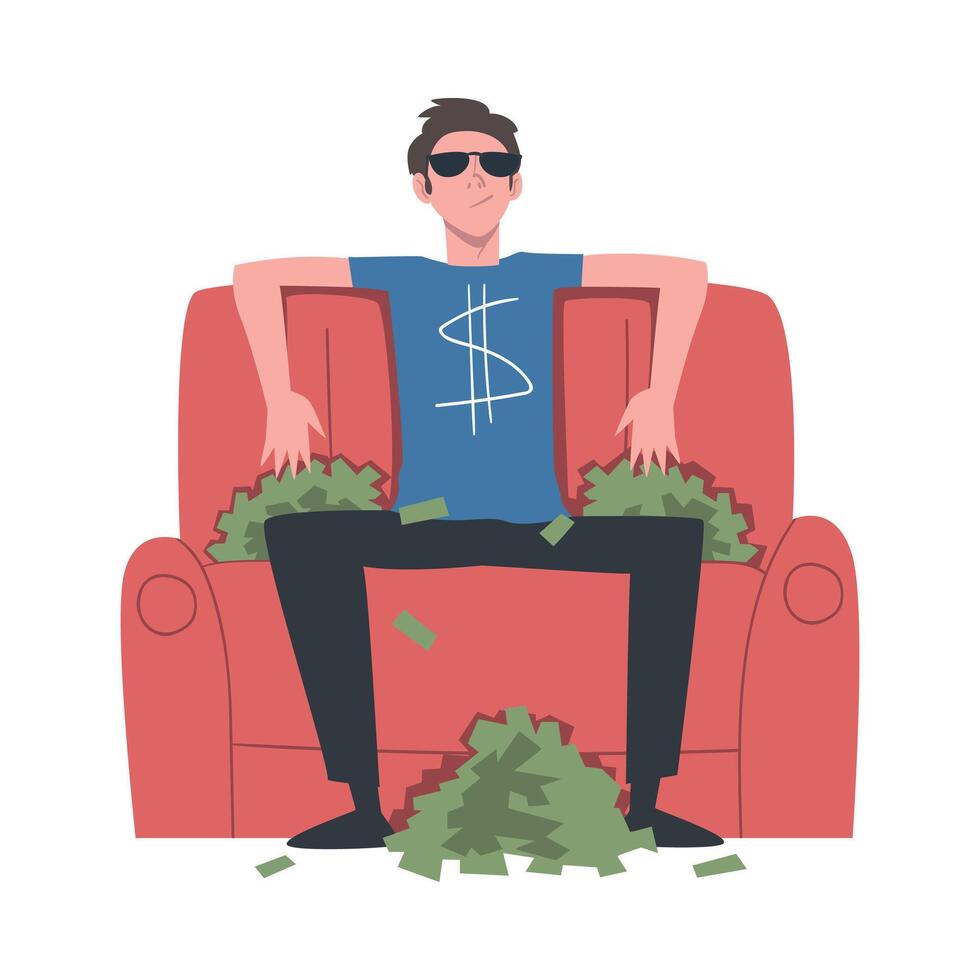 Rich Businessman, Wealthy Person, Millionaire Character, Financial Success, Profit, Income Concept Cartoon Style Illustration vector