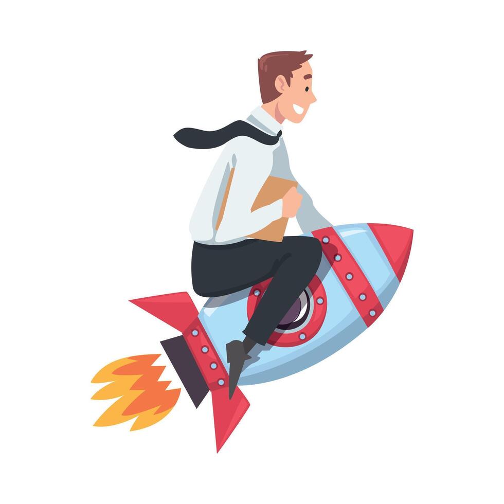 Businessman Flying on Space Rocket, Startup, Career Development Business Concept Cartoon Style Illustration vector