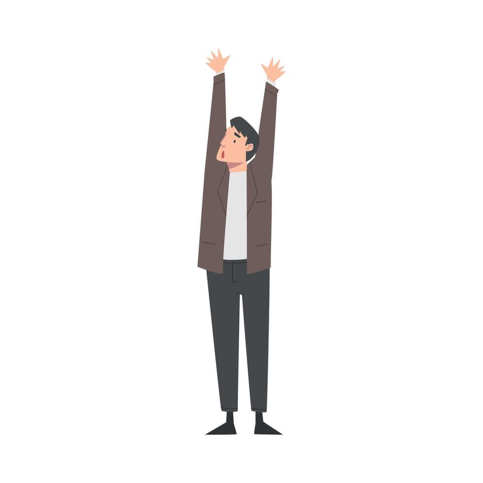 Businessman Standing with his Hands Rised, Funny Business Character Cartoon Style Illustration vector