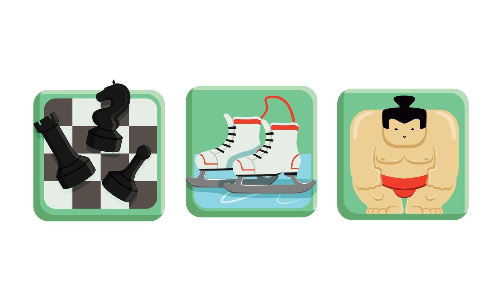 Sport Game Icons with Chess Board and Skates Set vector