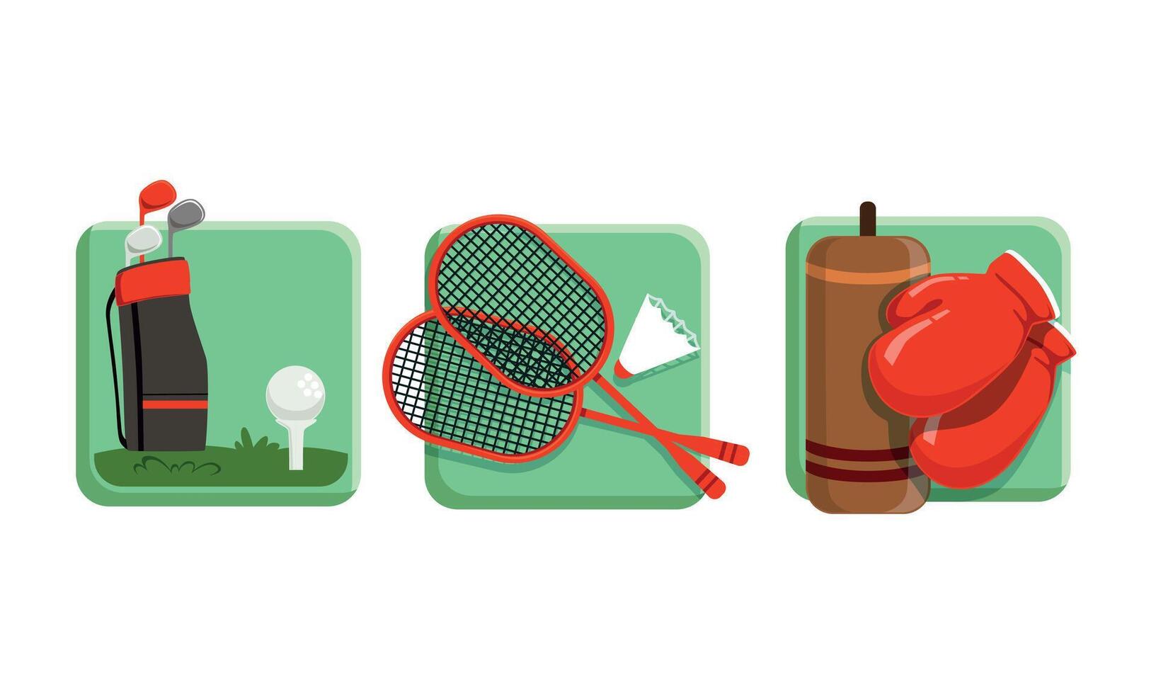 Sport Game Icons with Badminton Racket and Boxing Gloves Set vector